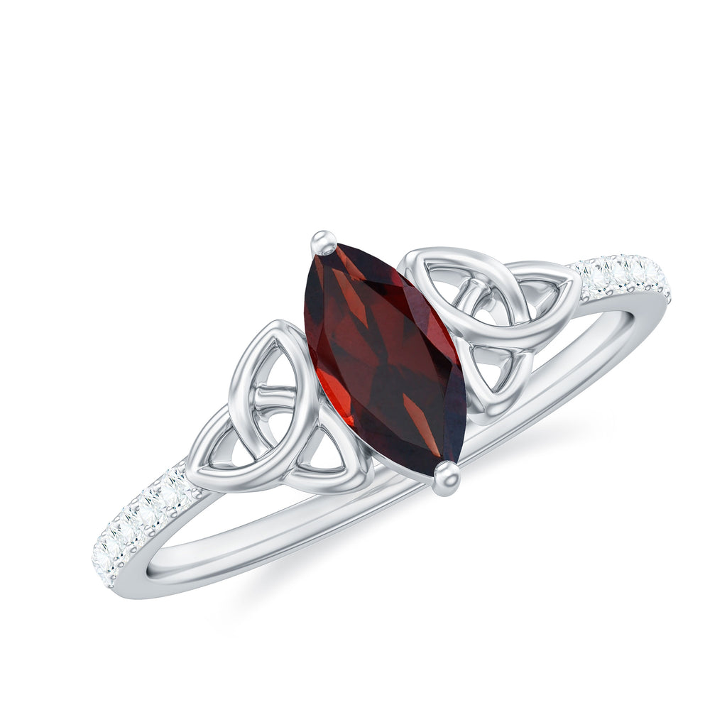 1 CT Marquise Cut Solitaire Garnet Celtic Knot Ring with Diamond Garnet - ( AAA ) - Quality - Rosec Jewels