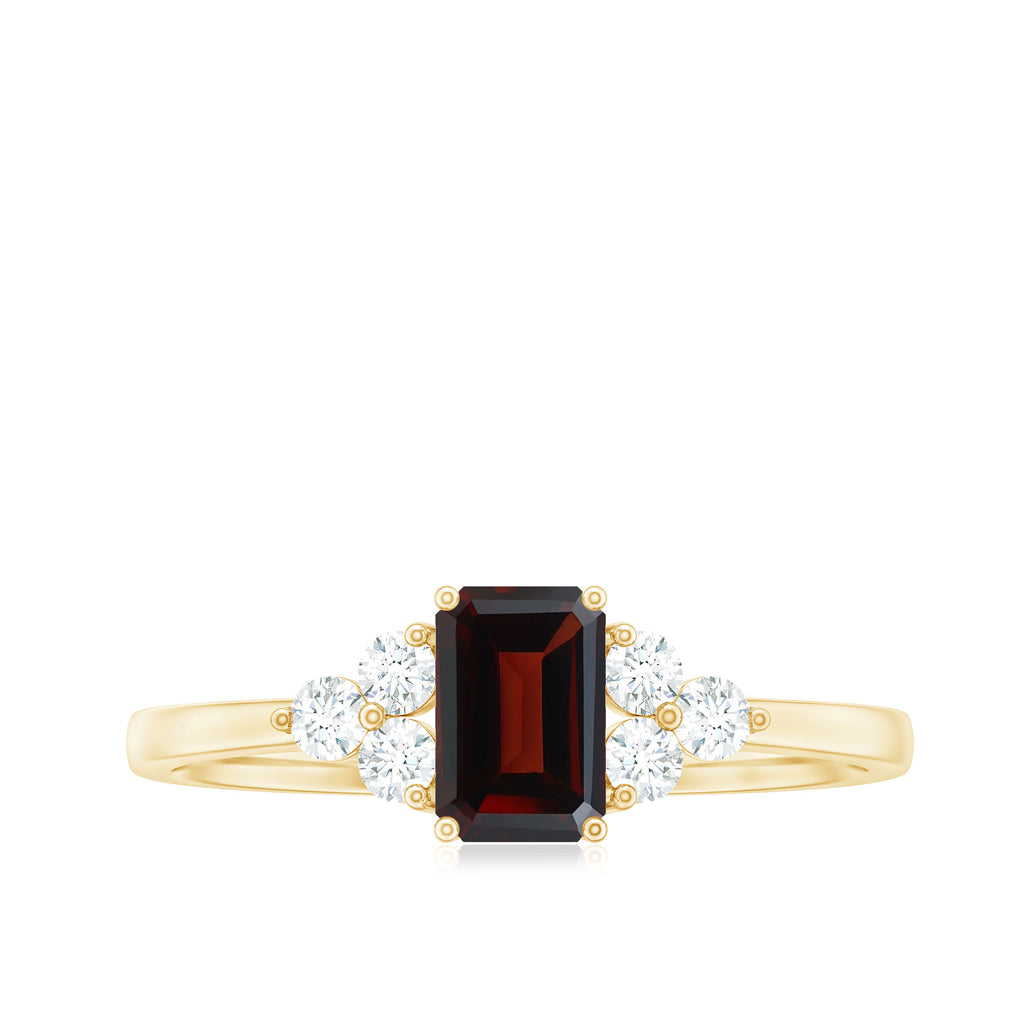 Octagon Shape Garnet Solitaire Ring with Diamond Trio Garnet - ( AAA ) - Quality - Rosec Jewels