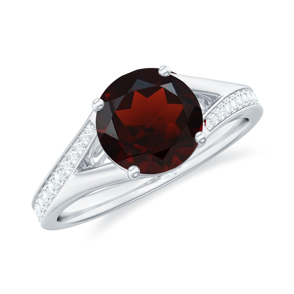Split Shank Garnet Solitaire Engagement Ring with Diamond Garnet - ( AAA ) - Quality - Rosec Jewels