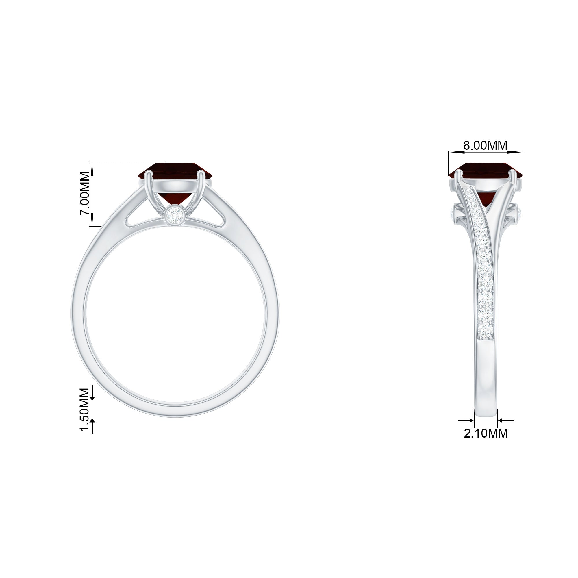 Split Shank Garnet Solitaire Engagement Ring with Diamond Garnet - ( AAA ) - Quality - Rosec Jewels