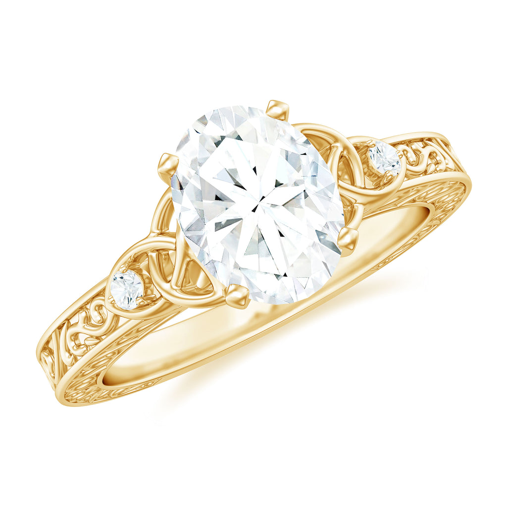 Antique Style Oval Cut Moissanite Solitaire Celtic Knot Ring in Gold Moissanite - ( D-VS1 ) - Color and Clarity - Rosec Jewels